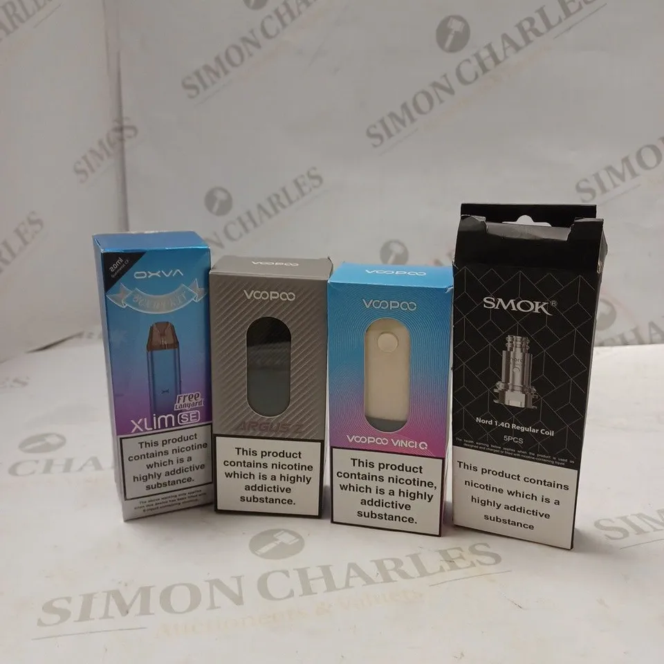 BOX OF APPROX 10 ITEMS TO INCLUDE OXVA XLIM SE, VOOPOO ARGUS Z, SMOK NORD REGULAR COIL. 