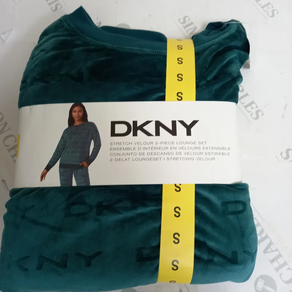 DKNY STRETCH VELOUR 3-PIECE TEAL LOUNGE SET - S