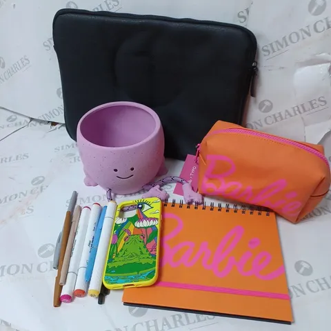 APPROXIMATELY 7 COTTON ON ITEMS INCLUDING BARBIE A5 NOTEBOOK AND PENCIL CASE, BLACK LAPTOP SLEEVE