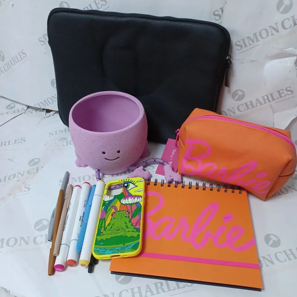 APPROXIMATELY 7 COTTON ON ITEMS INCLUDING BARBIE A5 NOTEBOOK AND PENCIL CASE, BLACK LAPTOP SLEEVE