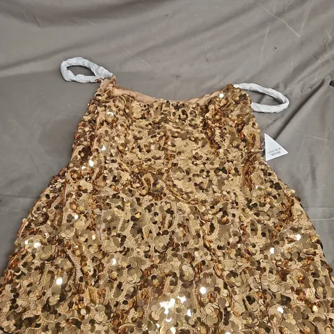 NADINE MERABI GOLD SEQUIN EVENING DRESS, UK 18 