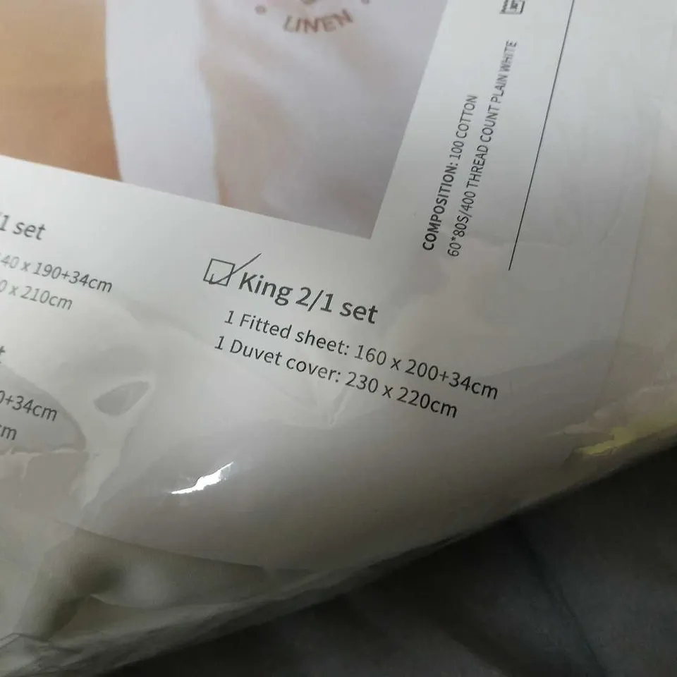 LOCH LOMOND LINEN KING 2/1 DUVET SET – FITTED SHEET & DUVET COVER, WHITE