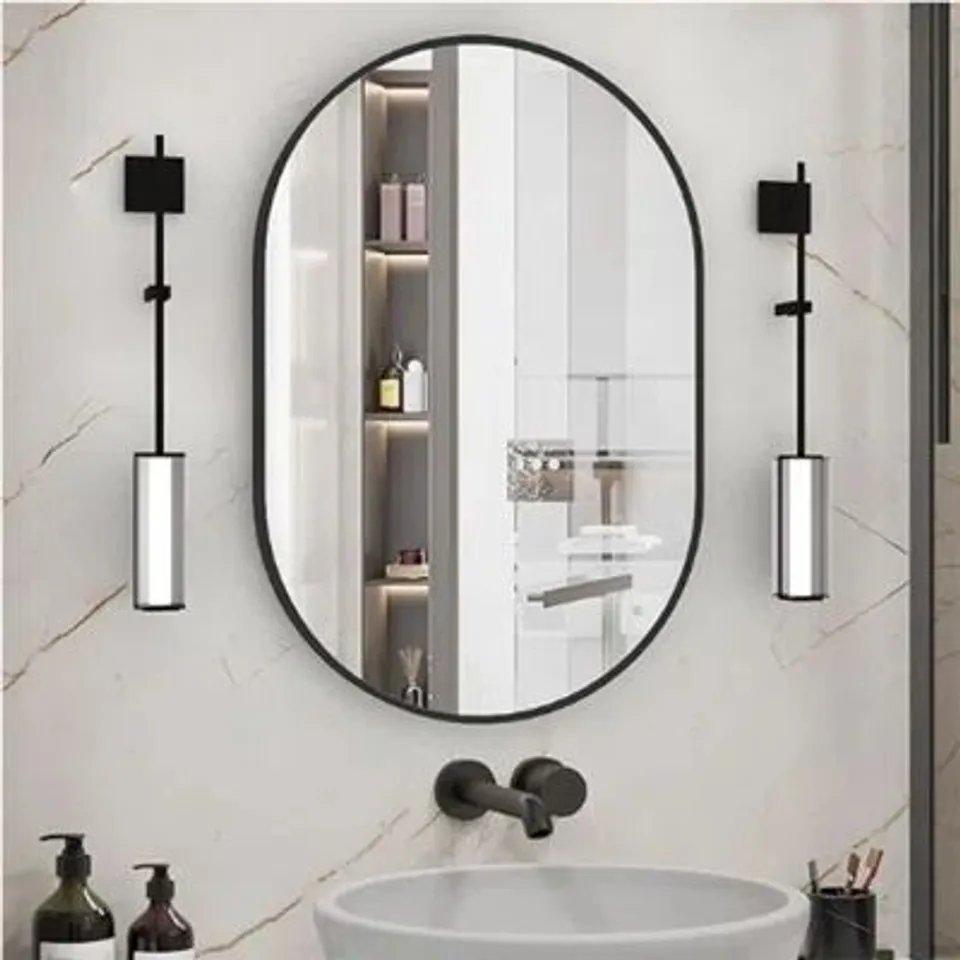 BOXED MODERN OVAL METAL WALL MIRROR BLACK