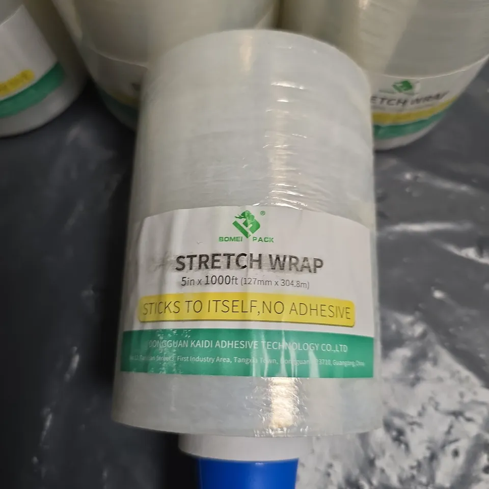 STRETCH WRAP ROLL PACK: 4 X 5IN X 1000FT ROLLS WITH DISPENSER (BLUE HANDLE)