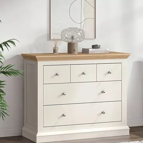 BOXED HANNA 3 + 2 DRAWER CHEST - CREAM/OAK (1 BOX)