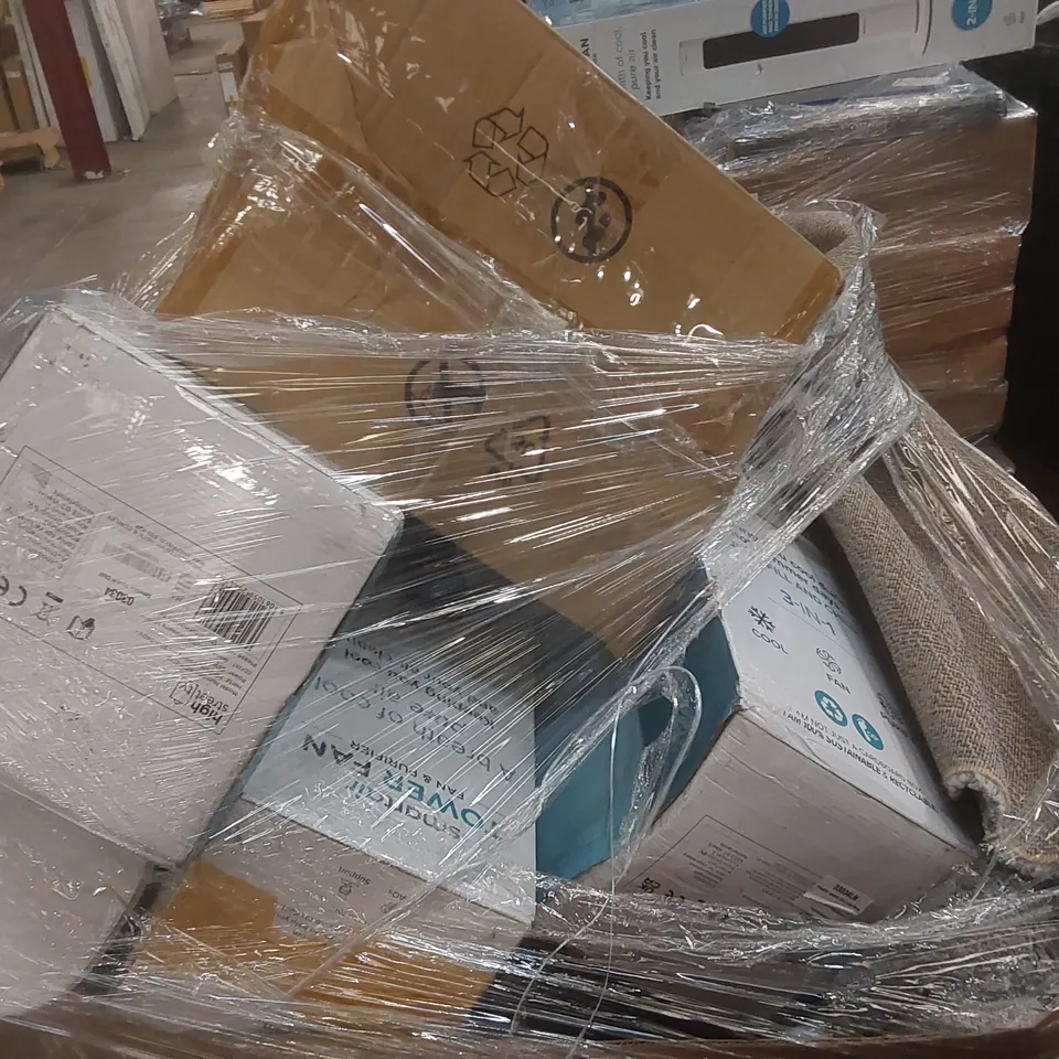 PALLET CONTAINING A VERY LARGE QUANTITY OF ASSORTED ITEMS INCLUDING: SMARTAIR COOLING FAN & PURIFIERS, SMARTAIR SPEEDI CHILL FAN, RUG ECT
