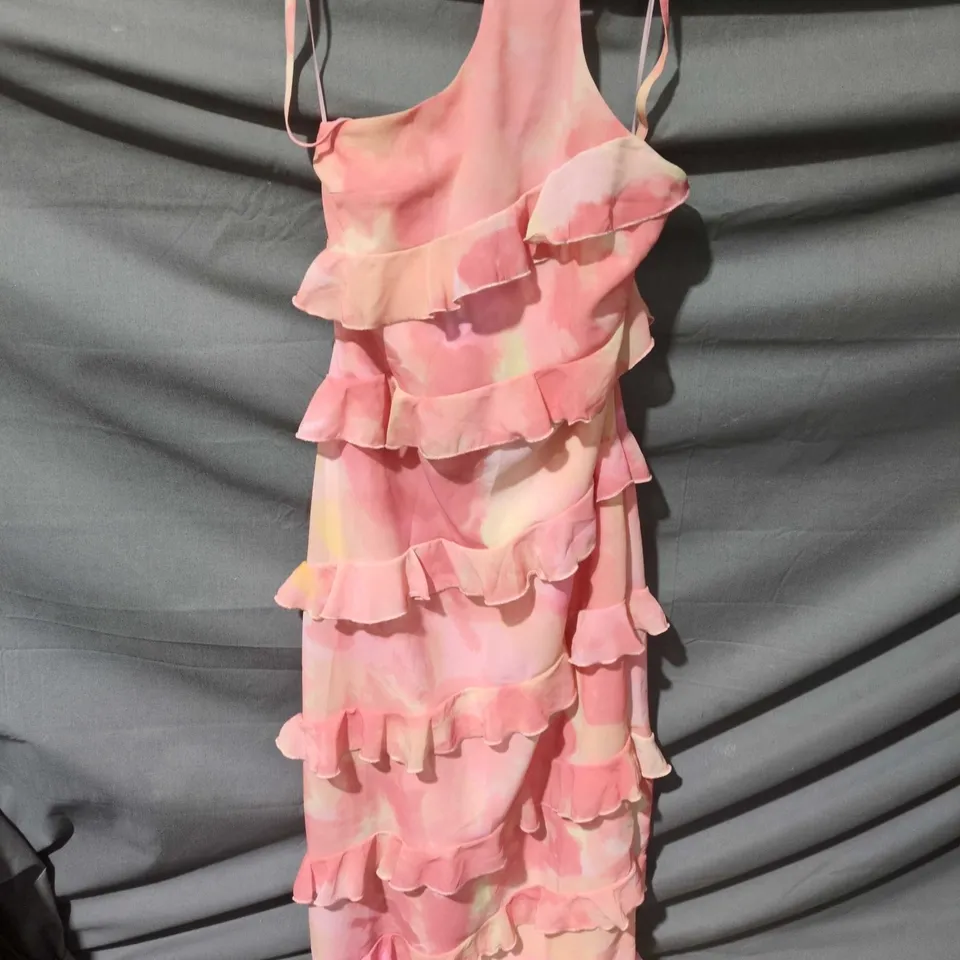 PRETTY LAVISH KATY RUFFLE MAXI DRESS – DUSKY ROSE WATERCOLOUR, UK 8