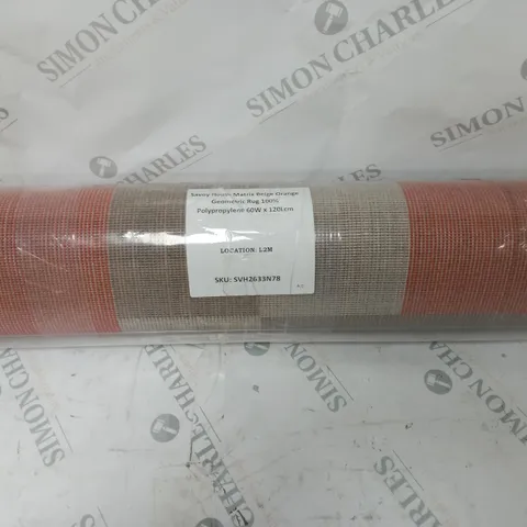 SAVOY HOUSE MATRIX BEIGE/ORANGE GEOMETRIC RUG - 60X120CM