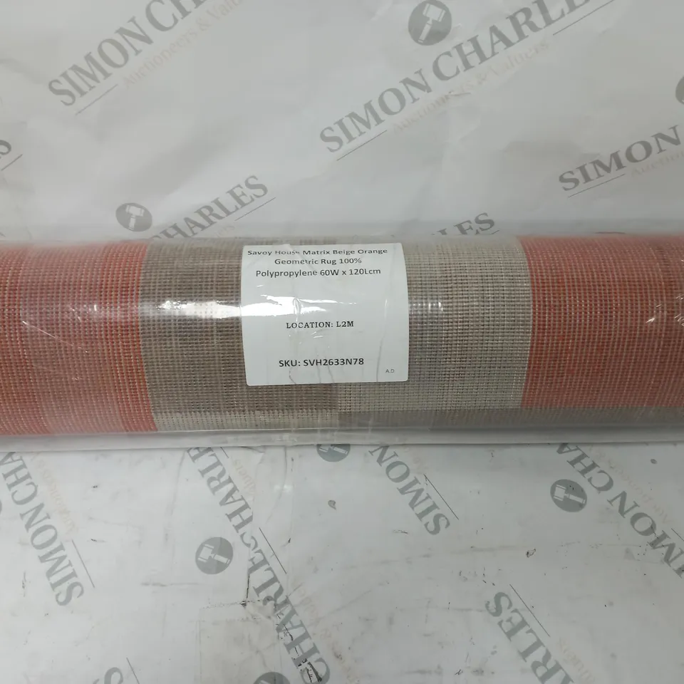 SAVOY HOUSE MATRIX BEIGE/ORANGE GEOMETRIC RUG - 60X120CM