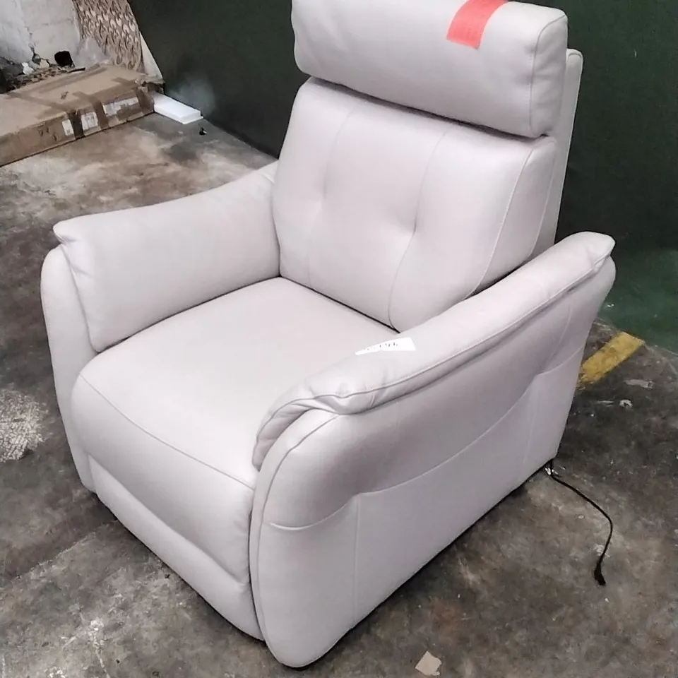 QUALITY ITALIAN DESIGNER PLUTONE POWER RECLINER ARMCHAIR IN WHITE GREY LEATHER