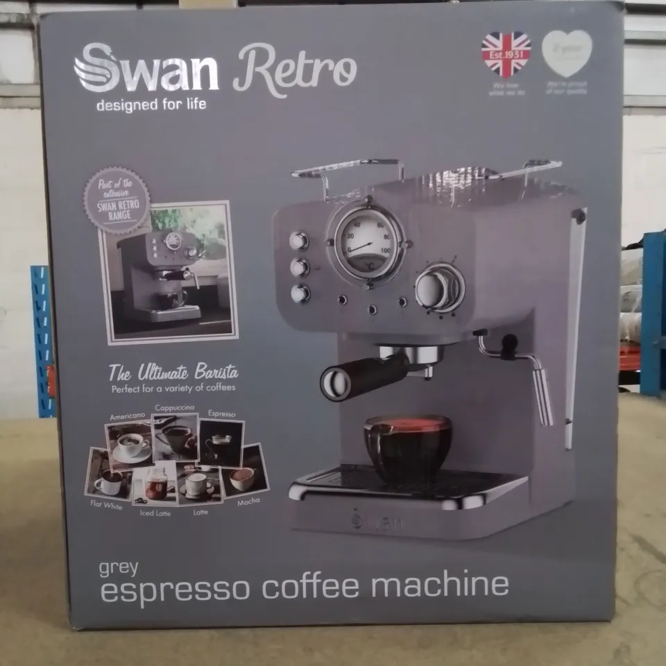 BRAND NEW BOXED SWAN RETRO STYLE ESPRESSO COFFEE MACHINE IN GREY