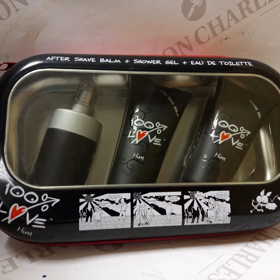 LOT OF 4 SECRET 100% LOVE HIM COLLECTION AFTERSHAVE BALM, SHOWER GEL & EAU DE TOILETTE SETS