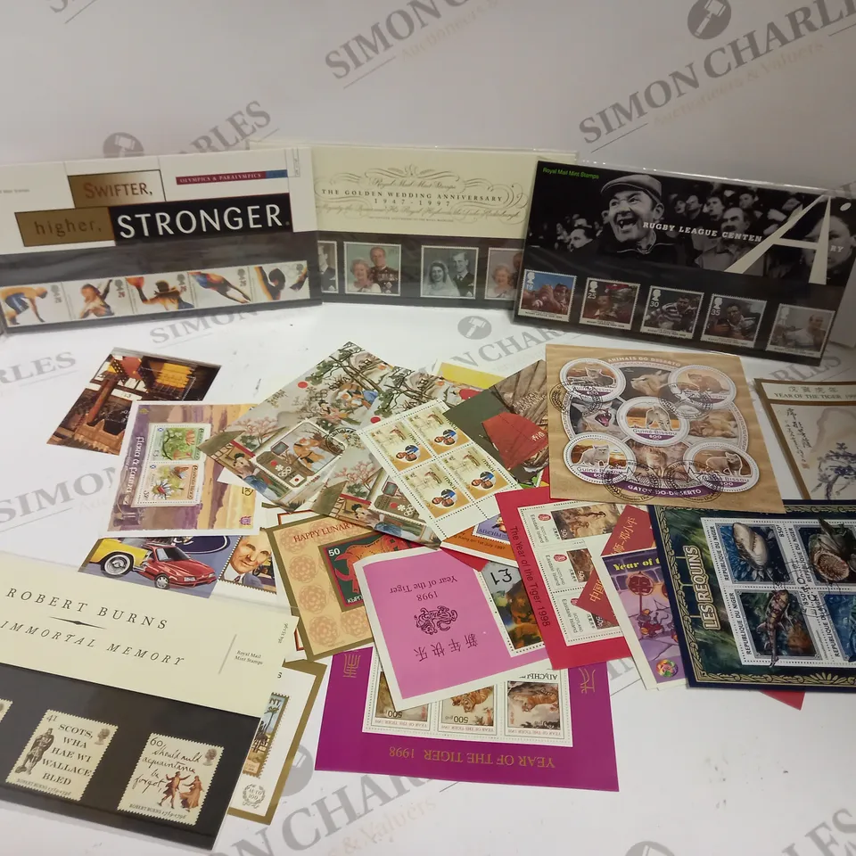 BOX OF APPROX 100 ASSORTED STAMPS FROM VARIOUS COUNTRIES AND DATE RANGES