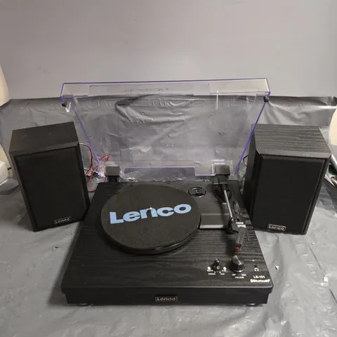 LENCO LS-10BK TURNTABLE WITH BLUETOOTH RECEPTION, TRANSMISSION AND WOODEN SPEAKERS