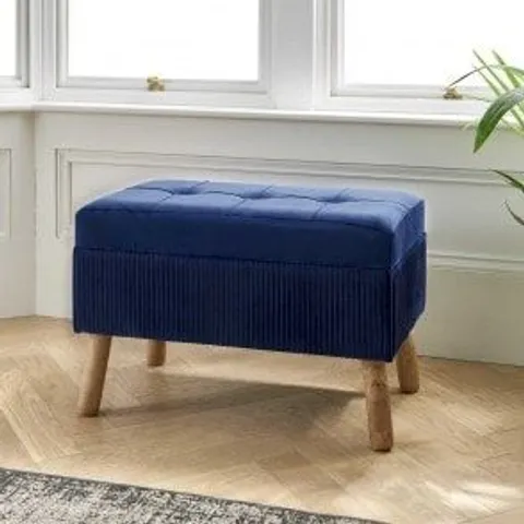 BRAND NEW BOXED HOMES DIRECT 365 DARK BLUE VELVET OTTOMAN STORAGE STOOL