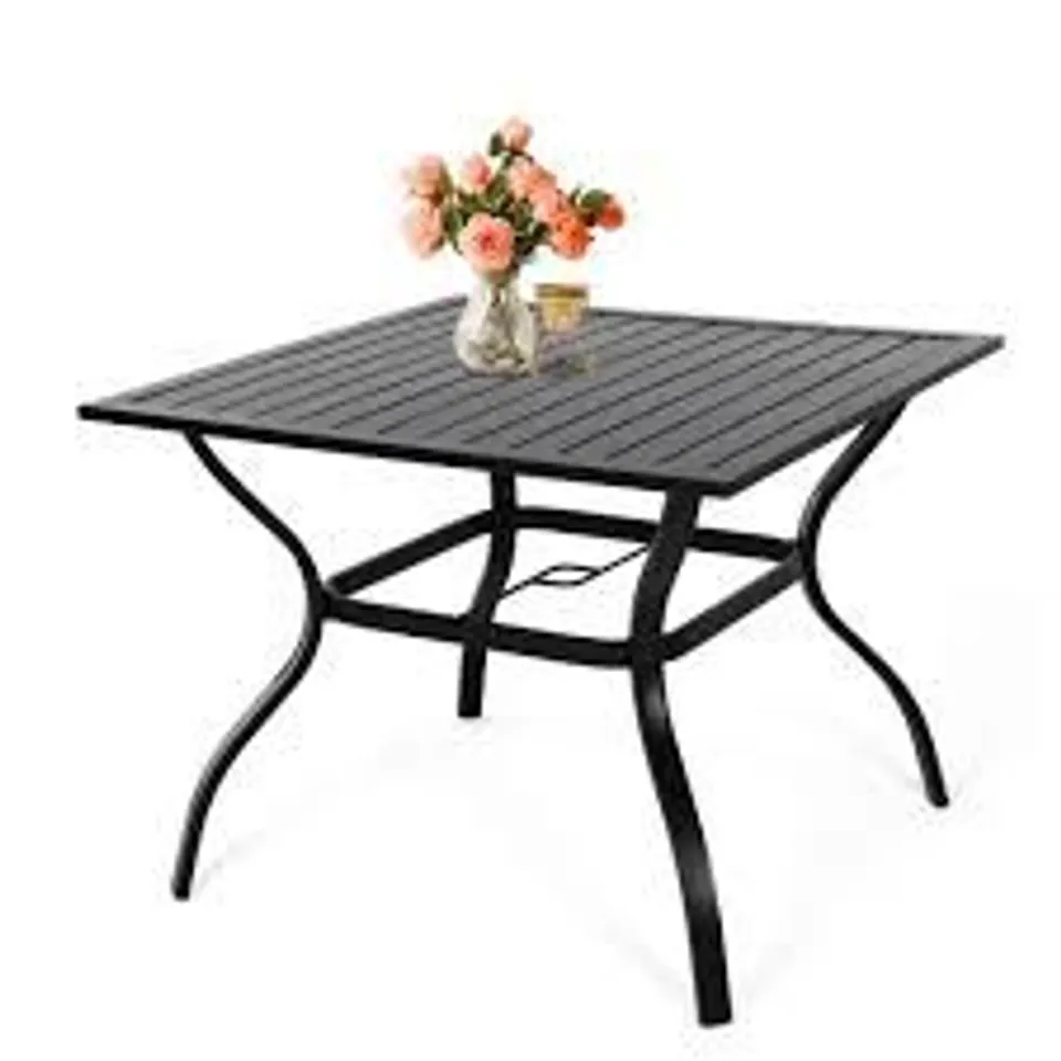 BOXED BLACK SQUARE METAL GARDEN OUTDOOR DINING TABLE (1 BOX)