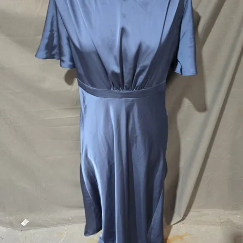 OASIS PETITE OCCASION SATIN PLEAT SHOULDER MIDAXI DRESS IN SLATE BLUE SIZE 12