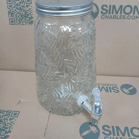 GLASS EMBOSSED DRINKS DISPENSER WITH CHROME TAP AND LID