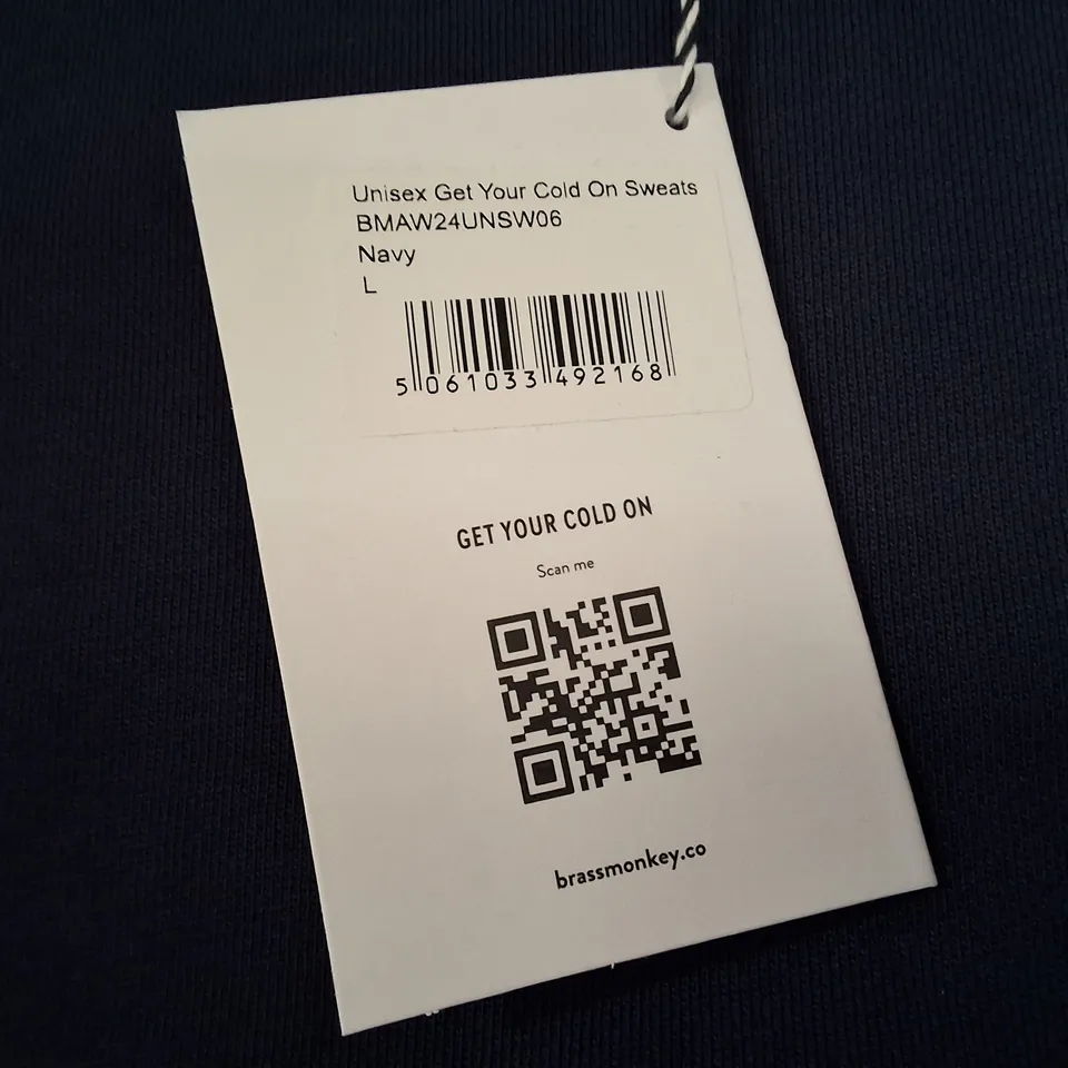 BOX CONTAINING APPROXIMATELY 20 UNISEX NAVY HOODIE – SIZE L (BRASS MONKEY LABEL TAG ATTACHED)