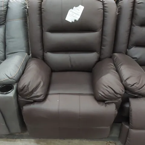 DESIGNER FAUX CHESNUT BROWN LEATHER RECLINER CHAIR