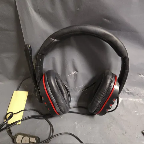APPROXIMATELY 20 ASSORTED WIRED SURROUND SOUND HEADSETS IN BLACK - COLLECTION ONLY