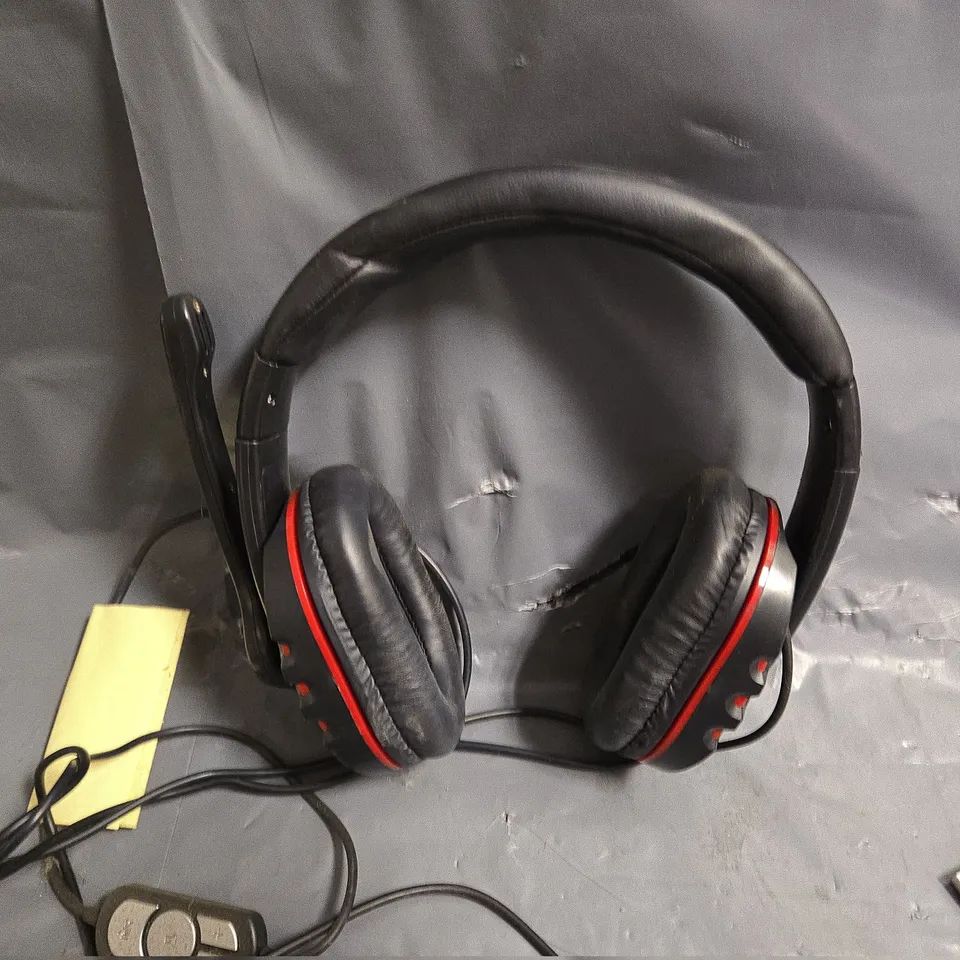 APPROXIMATELY 20 ASSORTED WIRED SURROUND SOUND HEADSETS IN BLACK - COLLECTION ONLY