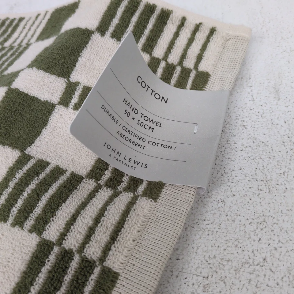 JOHN LEWIS & PARTNERS COTTON HAND TOWEL 90 X 50 CM – CREAM & OLIVE CHECK