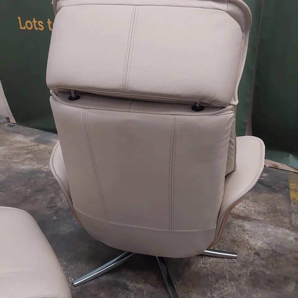 QUALITY BRITISH DESIGNER G PLAN LUND MANUAL RECLINING CHAIR & FOOTSTOOL CAMBRIDGE STONE LEATHER 