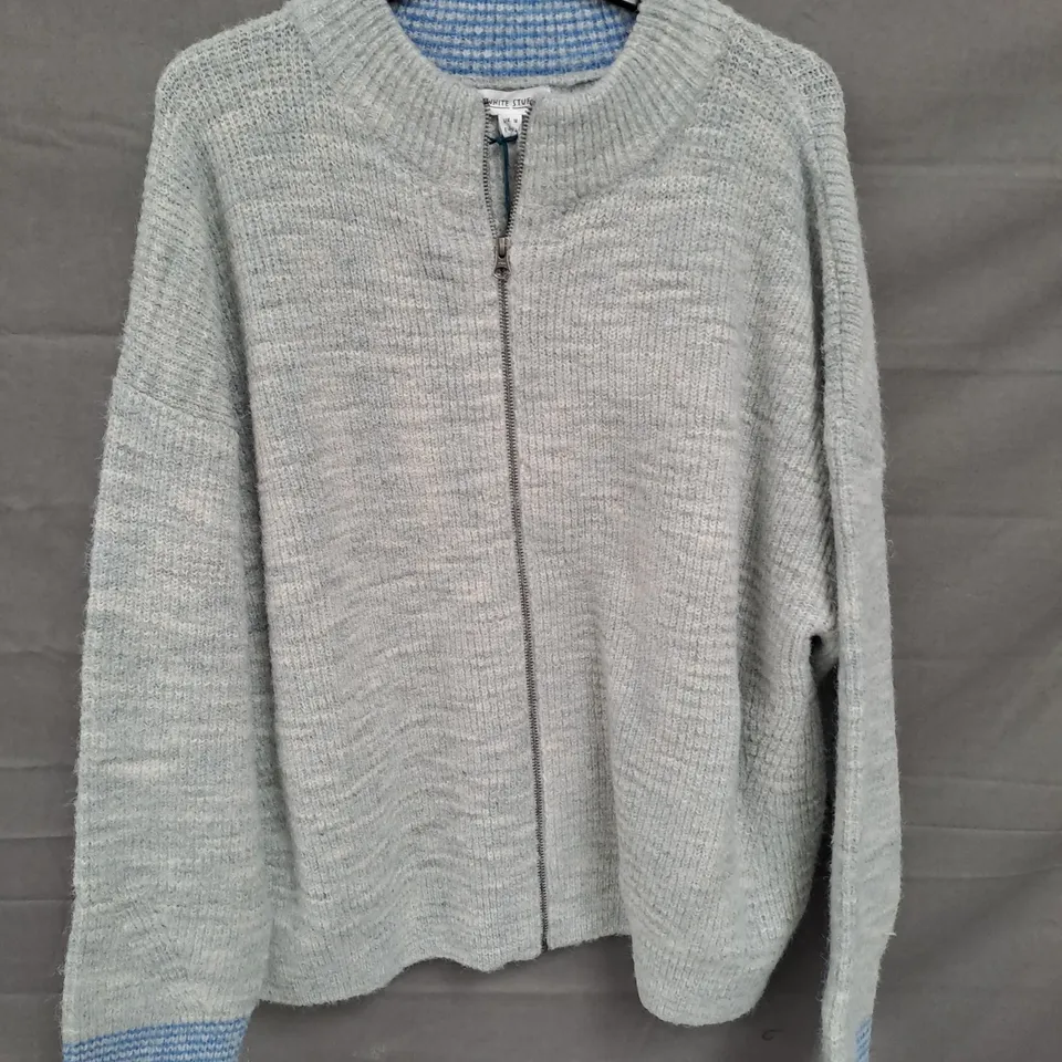 WHITE STUFF LADIES ZIP UP WOOLLEN CARDIGAN BLUE SIZE 18