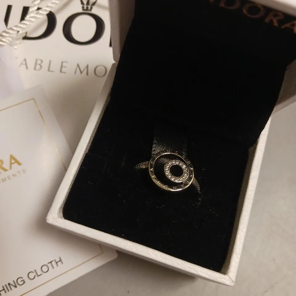 PANDORA RING IN SILVER CIRCLE DESIGN INCLUDES BOX, POUCH, POLISHING CLOTH AND GIFT BAG