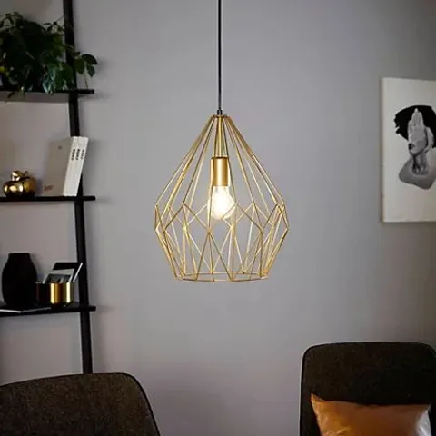 BOXED EGLO CARLTON 1 LIGHT CEILING PENDANT STEEL SHADE CREAM GOLD