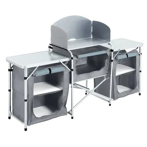 BOXED BREEINS PORTABLE OUTDOOR CAMPING KITCHEN UNIT WITH STORAGE SHELVES