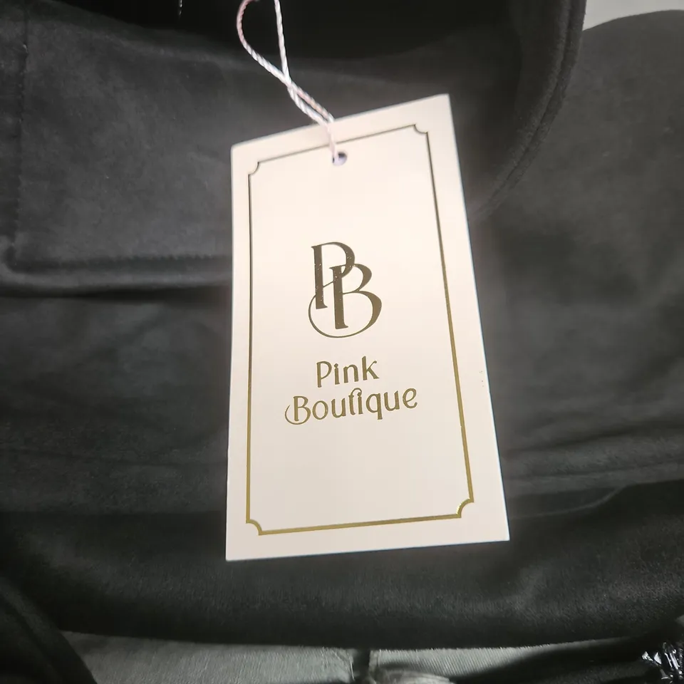 PINK BOUTIQUE 2 PIECE ITEM SUEDE SISTER BLACK FAUX SKIRT AND JACKET LARGE WITH TAGS