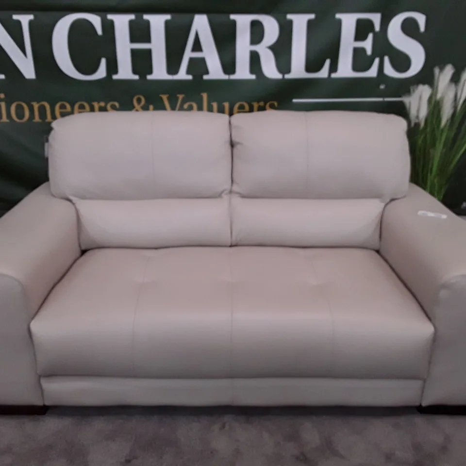 QUALITY ITALIAN DESIGNER MARCOS LOVESEAT - STONE LEATHER 