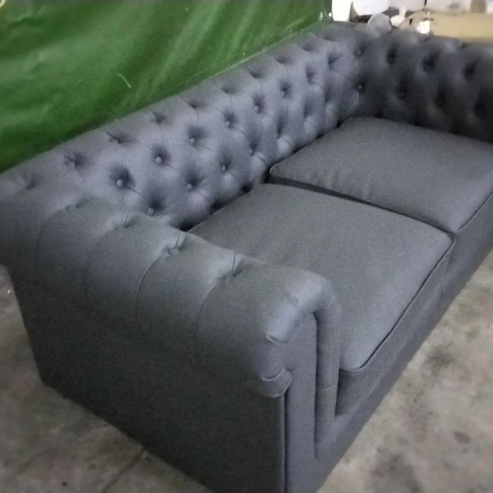 DESIGNER DARK GREY LEATHER CHESTERFIELD STYLE 2 SEATER SOFA