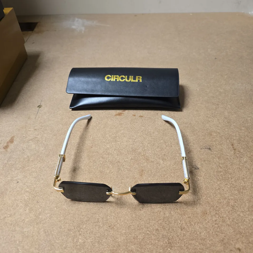 CIRCULR SUNGLASSES – GOLD-TONE FRAME WITH WHITE TEMPLES