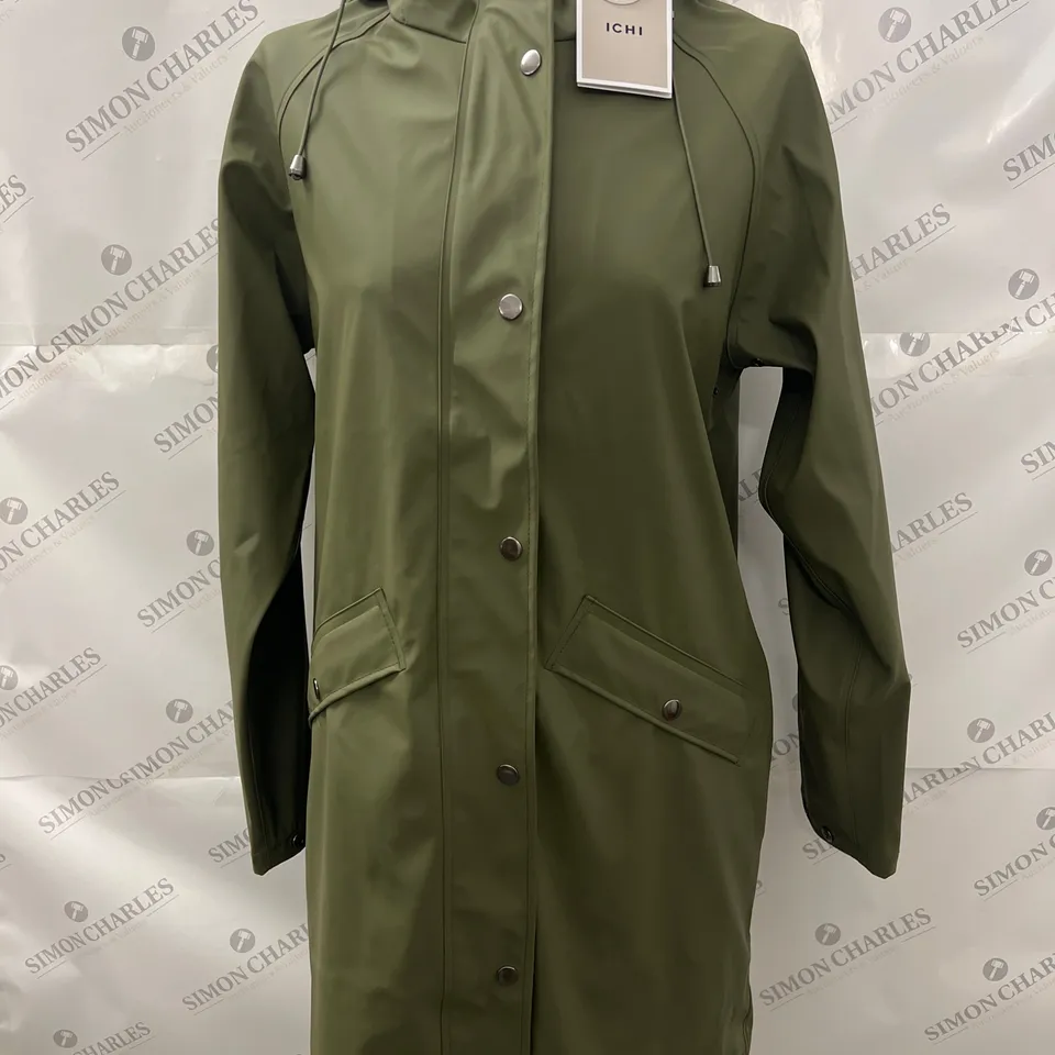 ICHI WATERPROOF ZIP UP LONGLINE COAT IN KALAMATA SIZE S