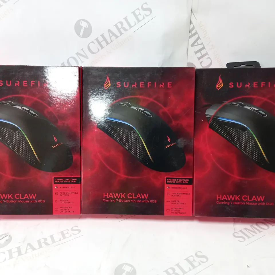 BOX OF APPROX 4 SUREFIRE HAWK CLAW 7 BUTTON RGB GAMING MOUSE, BLACK