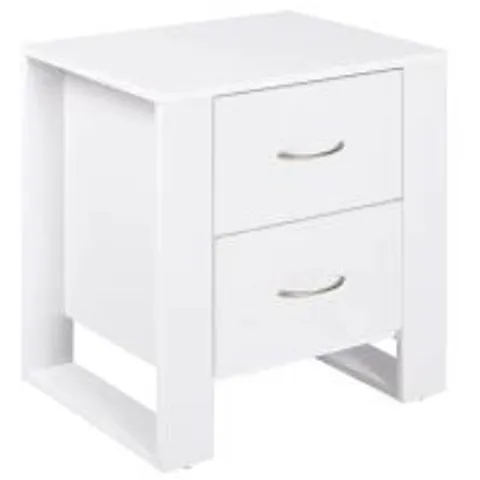 BOXED HOMCOM BEDSIDE TABLE WITH 2 DRAWERS, NIGHTSTAND WITH HANDLES AND ELEVATED BASE, SIDE TABLE FOR BEDROOM, LIVING ROOM, WHITE
