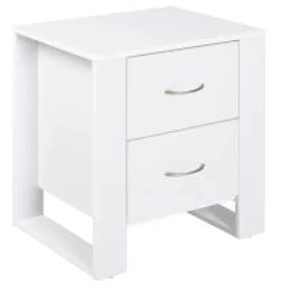 BOXED HOMCOM BEDSIDE TABLE WITH 2 DRAWERS, NIGHTSTAND WITH HANDLES AND ELEVATED BASE, SIDE TABLE FOR BEDROOM, LIVING ROOM, WHITE