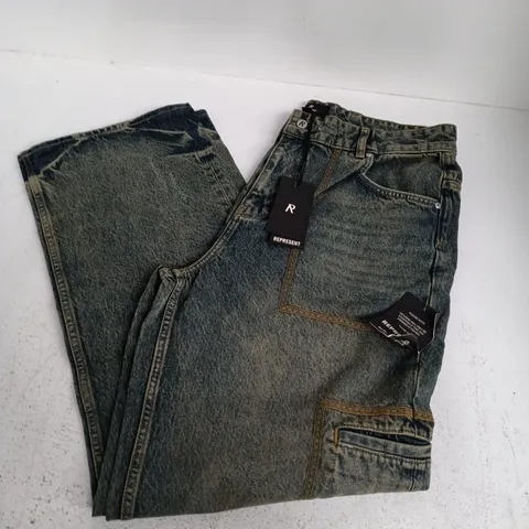 REPRESENT R3 DRIVE DENIM JEANS IN TOBACCO BLUE - SIZE 34