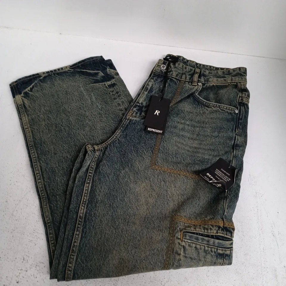 REPRESENT R3 DRIVE DENIM JEANS IN TOBACCO BLUE - SIZE 34