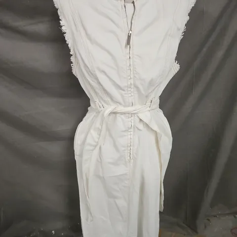 MINT VELVET ZIP FRONT DENIM MIDI DRESS IN OFF WHITE SIZE 14