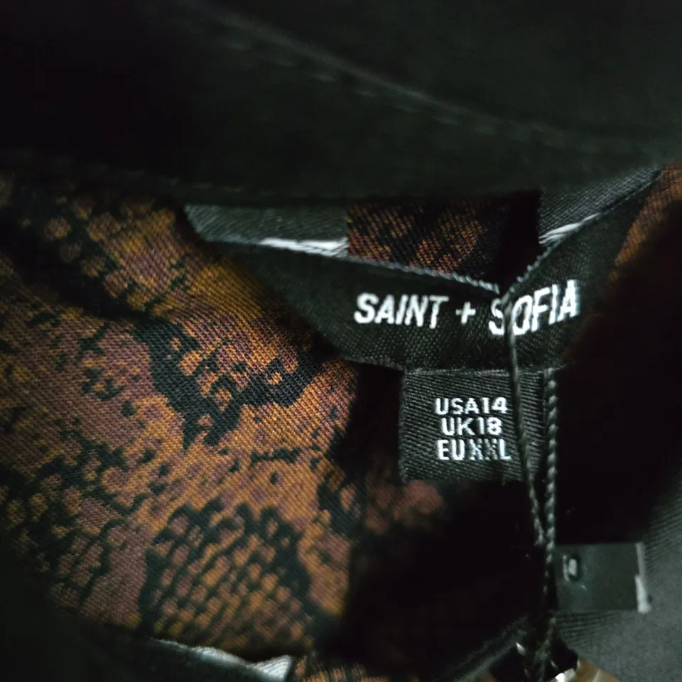 SAINT + SOFIA JACQUELINE SHIRT DRESS - BROWN SNAKE PRINT, UK 12