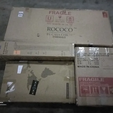 PALLET OF ASSORTED ITEMS INCLUDING ROCOCO MIRROR BY CASA CHIC, HOMIDEC TELESCOPIC LADDER, 36" SMART TOWER FAN, LED BATHROOM MIRROR, DESK CHAIR, RABBITGOO WINDOW FILM