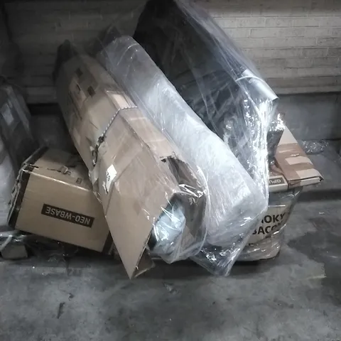 PALLET CONTAINING ASSORTED HOUSEHOLD GOODS AND ELECTRICAL ITEMS TO INCLUDE; SLUSH MACHINE,TOWE FAN,AND PARASOL BASE