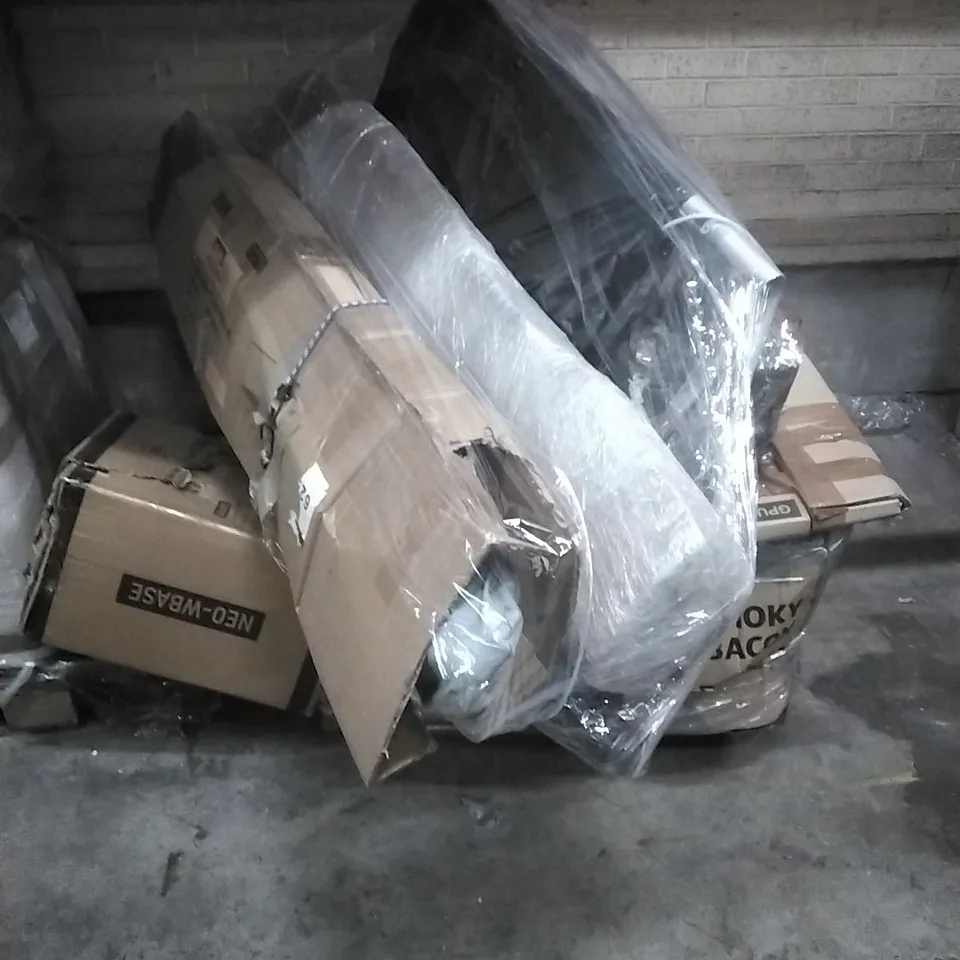 PALLET CONTAINING ASSORTED HOUSEHOLD GOODS AND ELECTRICAL ITEMS TO INCLUDE; SLUSH MACHINE,TOWE FAN,AND PARASOL BASE