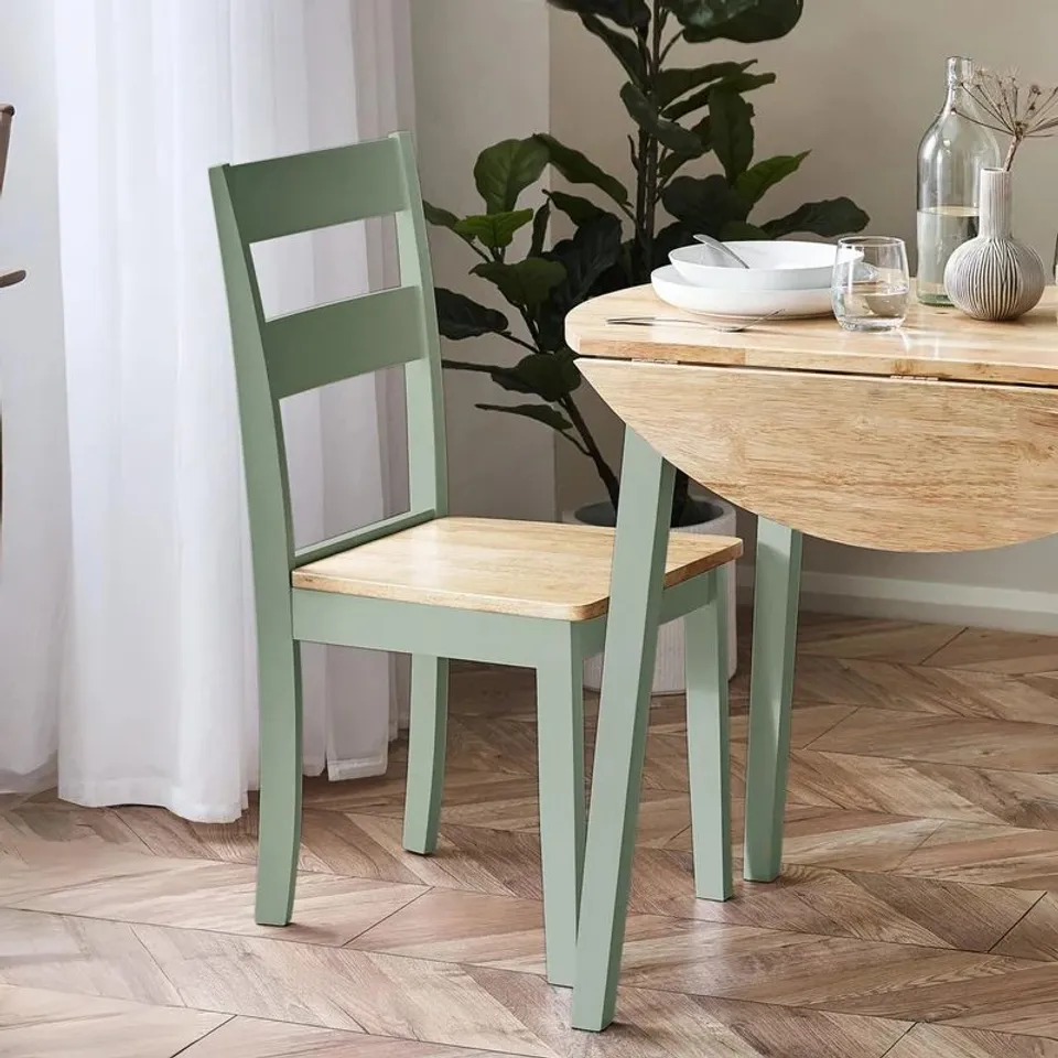 BOXED JULIAN BOWEN SET OF 2 LINWOOD DINING CHAIRS - NATURAL/SAGE GREEN (1 BOX)