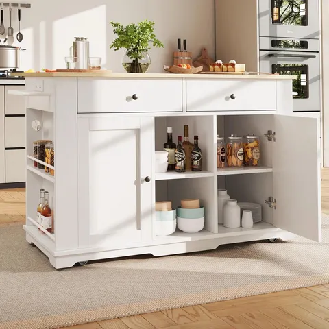 BOXED KITCHEN ISLAND WITH 2 DOORS, 2 DRAWERS AND SHELVES (3 BOXES)