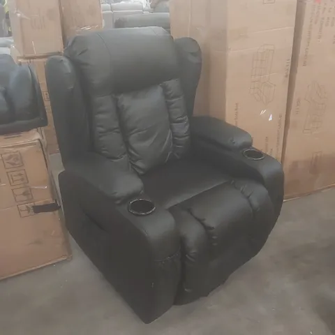 DESIGNER BLACK FAUX LEATHER UPHOLSTERED POWER RECLINER CHAIR 